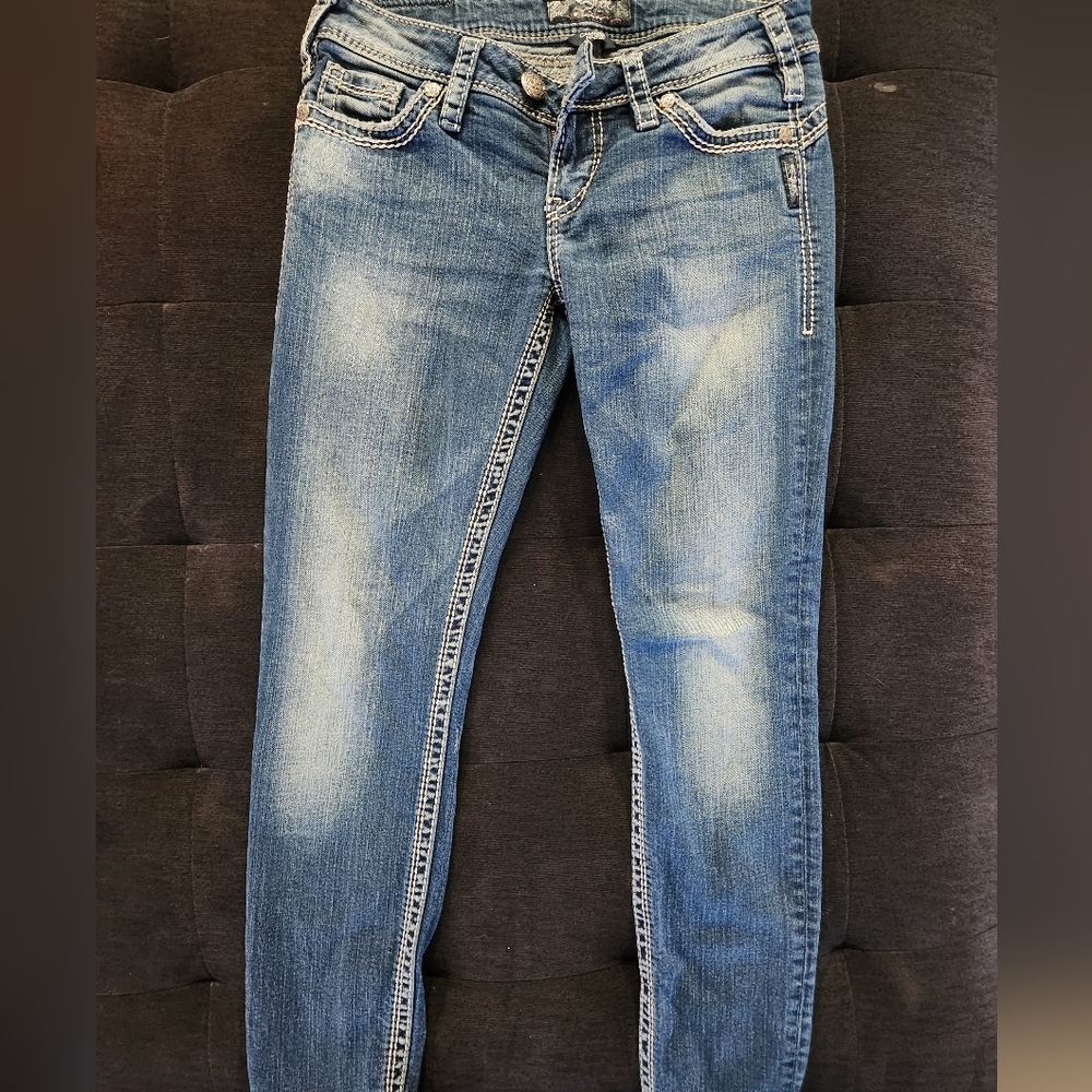 Silver Vintage Y2k Jeans Women's Faded Blue Skinny Jeans W27 L31